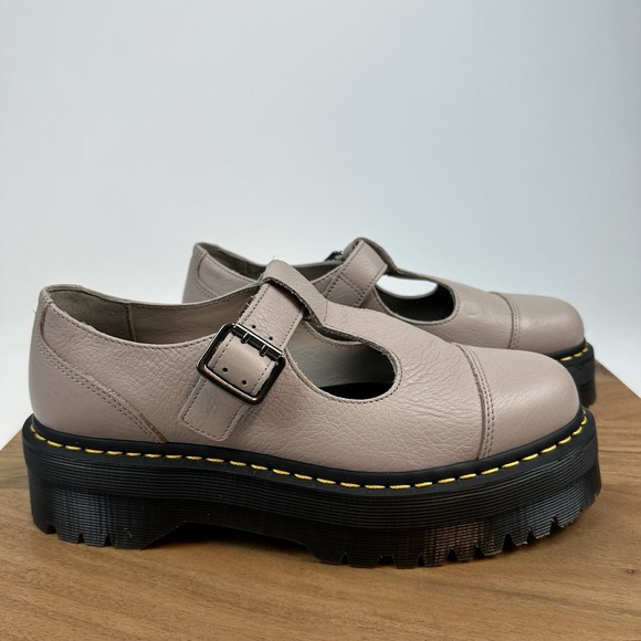 New Womens Dr Martens Bethan T-Bar Vintage Taupe Platform Shoes Oxfords Size 10 - Picture 1 of 9